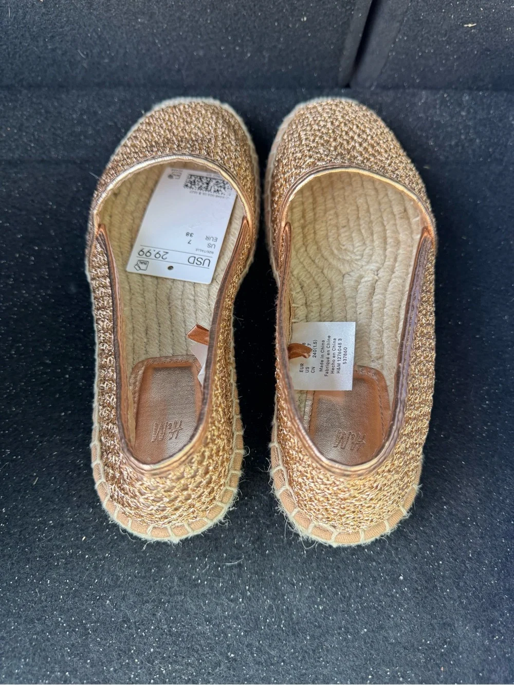 H&M Metallic Rose Gold Woven Espadrilles